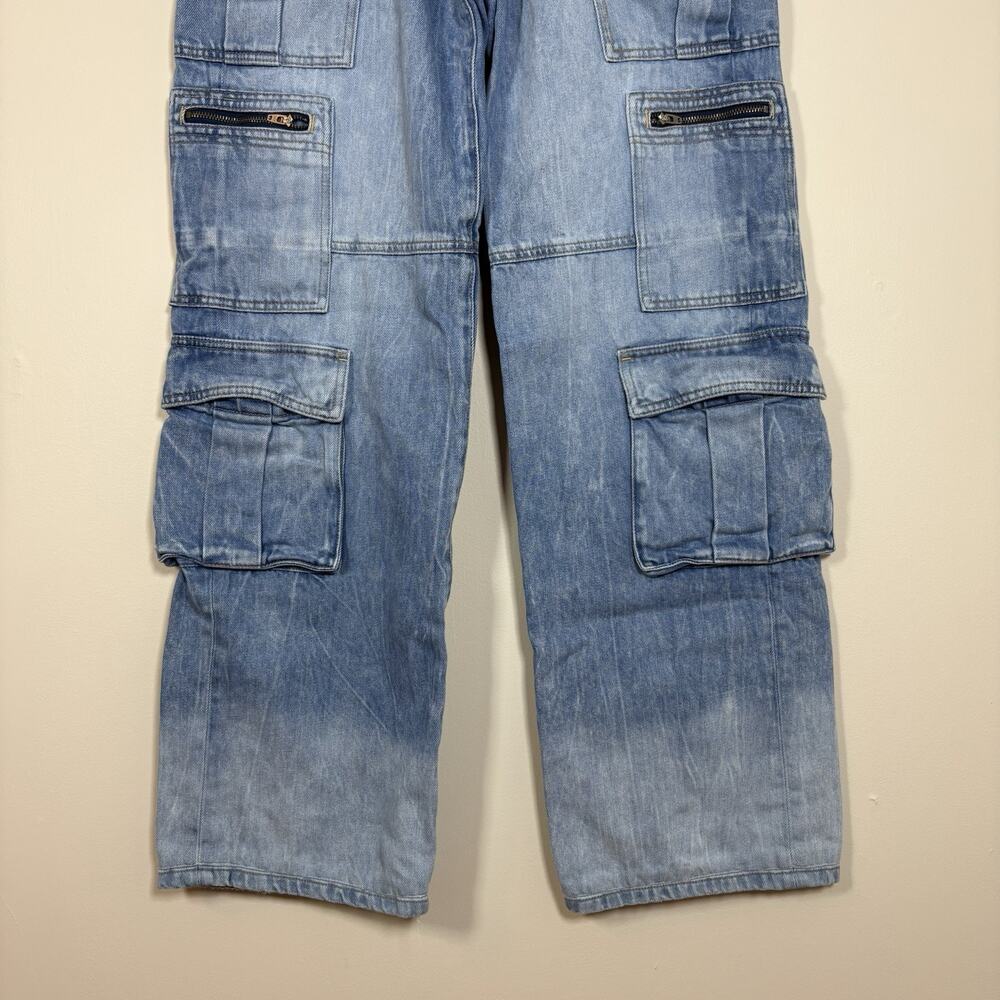Alice + Olivia Cay Baggy Denim Cargo Jeans Wide Leg Brea Blue SZ 25 Streetwear - Picture 5 of 14